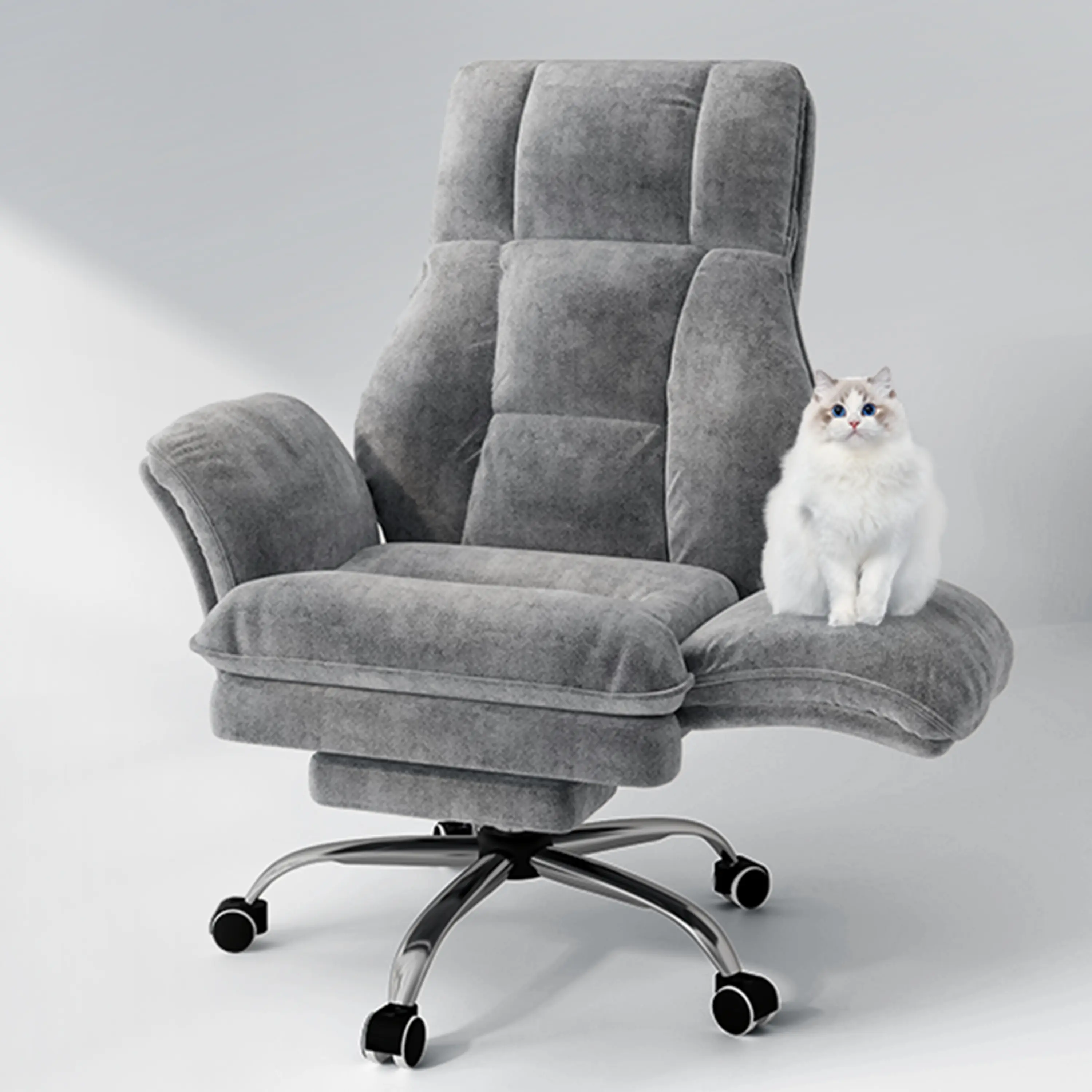 [High Quality] HOMRELEXA Ergonomic Gaming Chair with Footrest, Teddy Fleece Recliner, Headrest & Flip-Up Arms, 360° Swivel Height Adjustable Wide Seat Office Chair, leaning chair