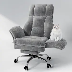 [Welcome Spring] Ergonomic Gaming Chair with Footrest, Teddy Fleece Recliner, Headrest & Flip-Up Arms, 360° Swivel Height Adjustable Wide Seat Office Chair