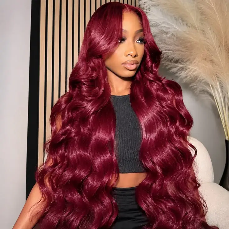 Anyweek 99j Burgundy 13x6 Lace Front Wigs Human Hair Red Burgundy Wig 180% Density Body Wave Lace Front Wigs Pre Plucked Glueless Lace Front Wigs Human Hair for Women