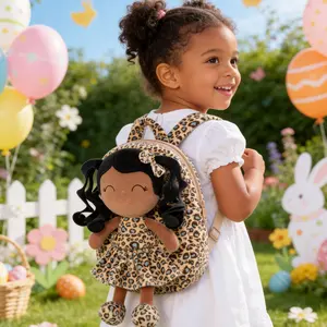 Gloveleya Spring Gift for Girls, Leopard Print Toddler Backpack with Removable Plush Doll, 2-in-1 Easter Basket Alternative & Preschool Bag, Cuddly Toy Gift for Girls 2-4 Years Old