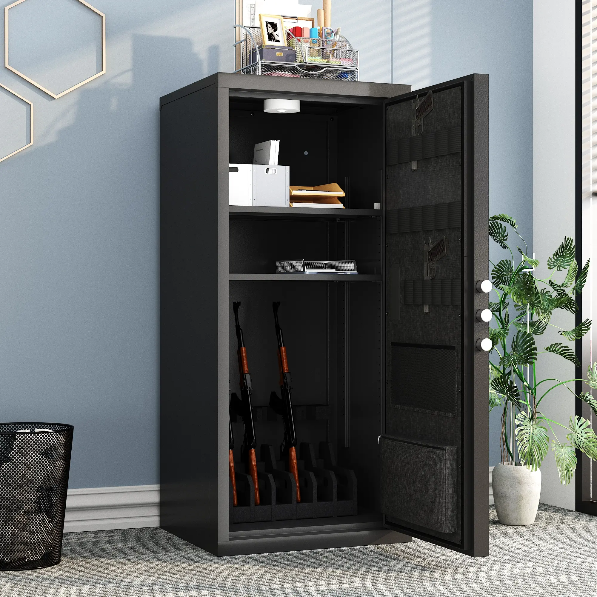 FUFU&GAGA 39.4" Tall Steel Digital Lock Safe - Security Safe with Removable Shelves, Hidden Compartment Hallway Furniture, Versatile Storage Use for Electronic Firearm Storage