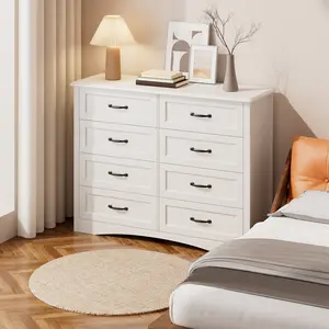 Gizoon 8 Drawer Dresser for Bedroom，Larger Chest of Drawers with Mental Handle for Kids Room, White Dresser with 8 Storage Drawers for Living Room, Entryway and Hallway, White