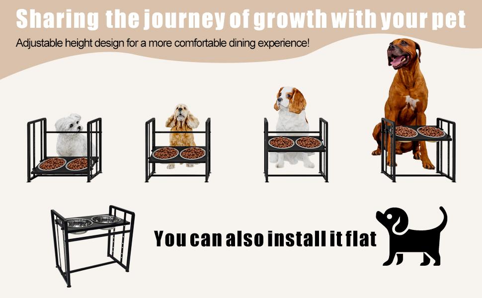 Elevated Metal Dog Bowls with adjustable height, equipped with 2 stainless steel bowls and Spill Proof Mat, suitable for food&water feeders for medium and large dogs Elevated Metal Dog Bowls with adjustable height, equipped with 2 stainless steel bowls and Spill Proof Mat, suitable for food&water feeders for medium and large dogs