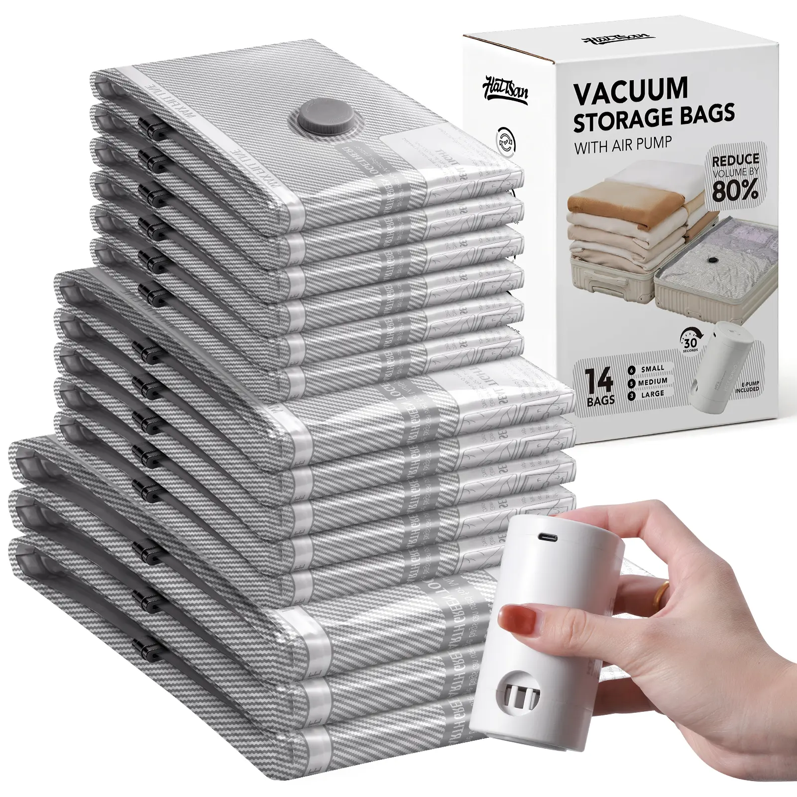 Vacuum Seal Bags for Travel Clothing with Rechargeable Electric Pump, Cordless Travel Vacuum Bag Set for Clothes, Reusable Compression Bags for Luggage & Home, Space Saver Vacuum Storage Bags for Travel, Vacuum Packing Bags Perfect for Carry-On Suitcases
