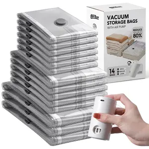 Vacuum Seal Bags for Travel Clothing with Rechargeable Electric Pump, Cordless Travel Vacuum Bag Set for Clothes, Reusable Compression Bags for Luggage & Home, Space Saver Vacuum Storage Bags for Travel, Vacuum Packing Bags Perfect for Carry-On Suitcases