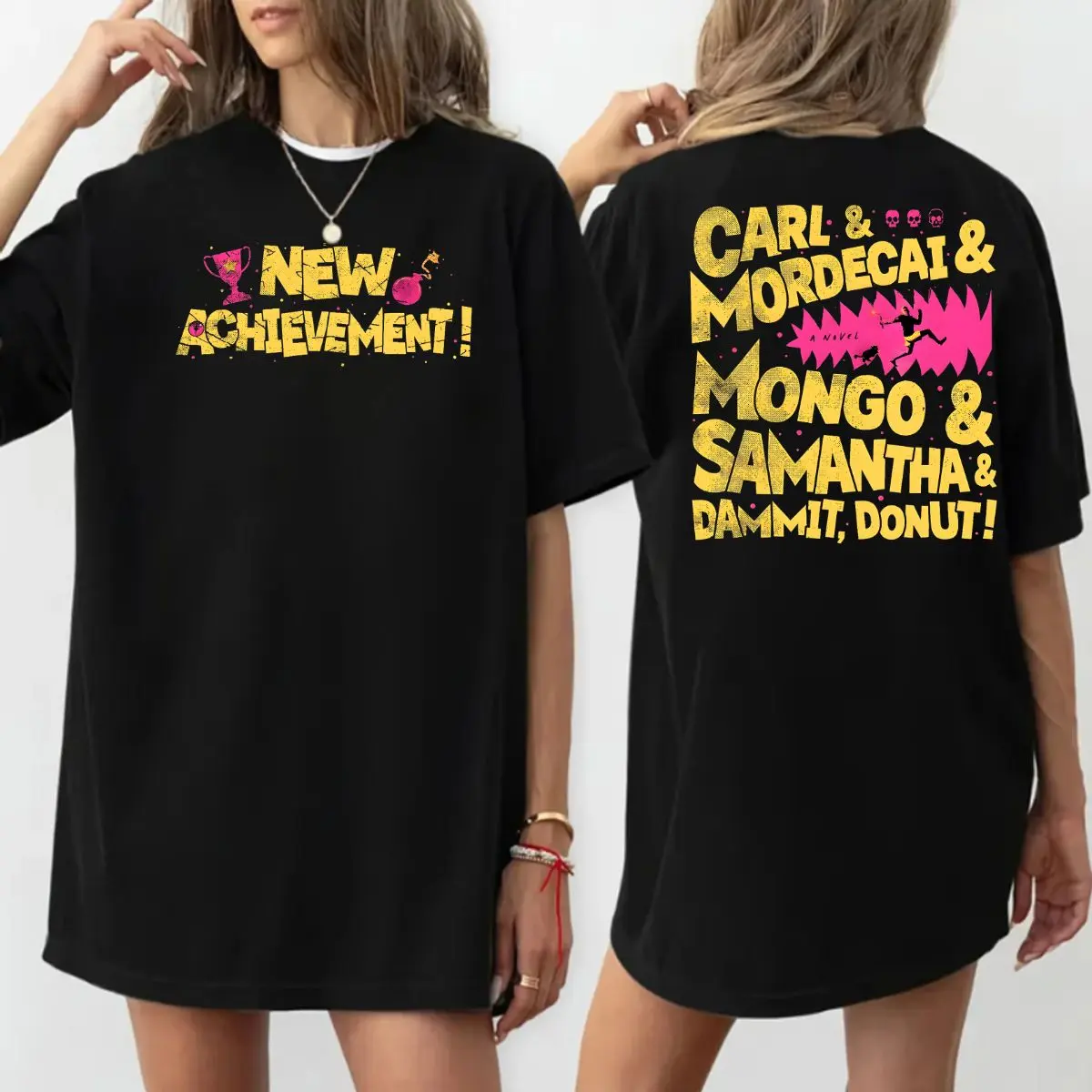 New Achievement Funny Meme Two Sided Tshirt– Carl Mordecai Mongo Samantha Dammit Donut Graphic Tee, Retro Humor Shirt, Dungeon Crawler Carl T Shirt, Unisex Sweater Pullover Tee