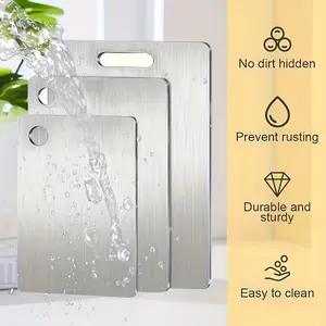 3-Piece Stainless Steel Kitchen Cutting Board Set, Durable and Easy to Clean, Multi-Sized Design for Slicing Fruits, Vegetables, Meat, and Bread, Food-Contact Safe Cutting Board, Suitable for Home Kitchens and Restaurants