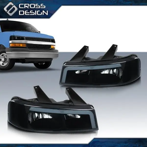 CROSSDESIGN Durable LED Headlight Assembly - Pair of Replacement Car Lights, Front Lighting LED Kit Headlight Assemblies for 2003-2019 Chevy Express GMC Savana Van Models