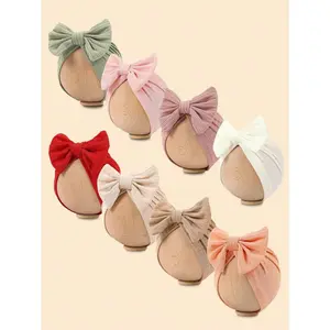 Spring and Autumn Embroidered Headband Hat with Bow Decoration for 1-12 Months Baby Girls' Hair Accessories Breathable Polyester Turban Hat
