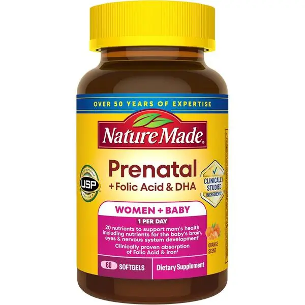 Nature Made Prenatal Vitamins for Women with Folic Acid + DHA, 60 Softgels