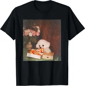 100% CottonDog Eating Pizza Funny Dog Meme T-Shirt