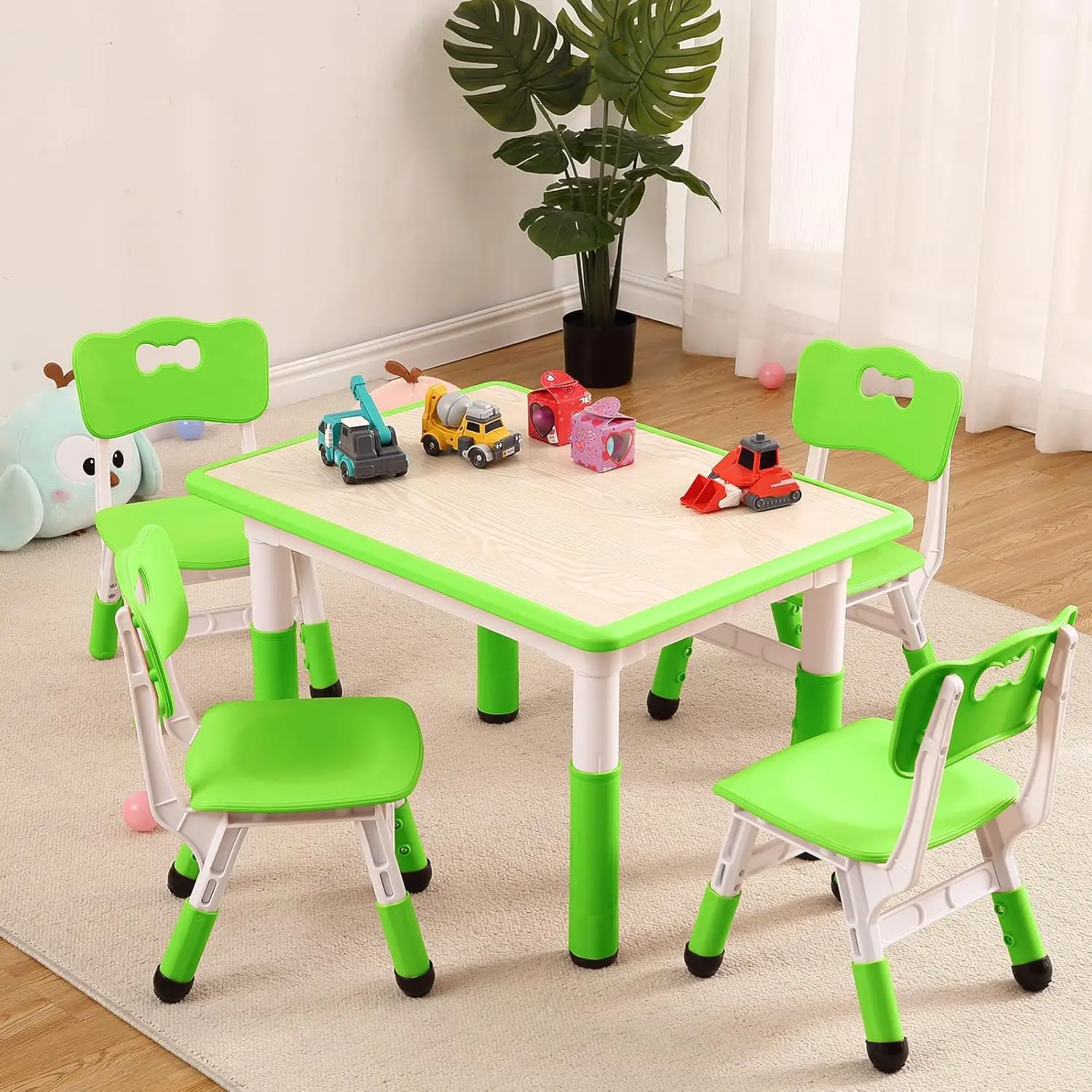 Gaomon Children's Ergonomic Study Desk & 4-Chair Furniture Set, Height-Adjustable Arts & Crafts Activity Table, 300lbs Max Capacity for Home, Classroom (Ages 2-10)