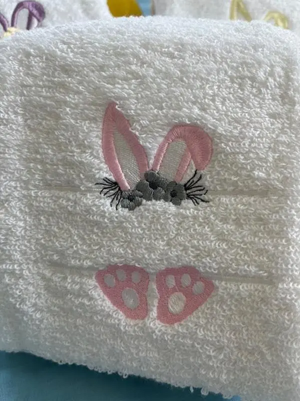 Bathroom Hand Towels - Rectangular, 16x30 in, Unisex Easter Theme Bunny Custom Embroidery, Customizable Personalization Option