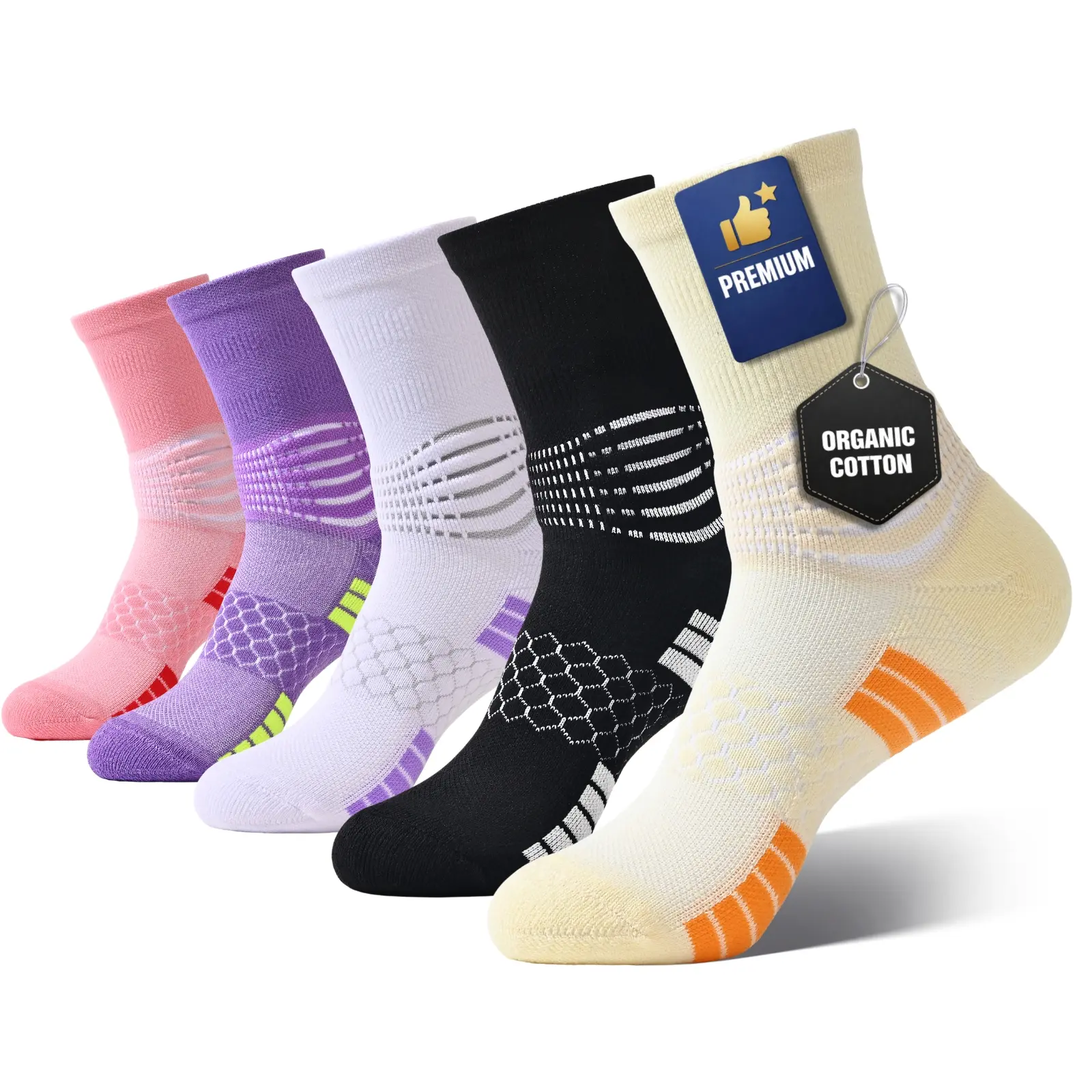 IRAMY 5 Pairs Mid Calf Compression Socks for Men & Women, Cushioned Arch Support Athletic Socks for Running, Walking, Gym Breathable Everyday Knit Knitting Fits Cotton Winter Summer Soft Thermal Womenswear