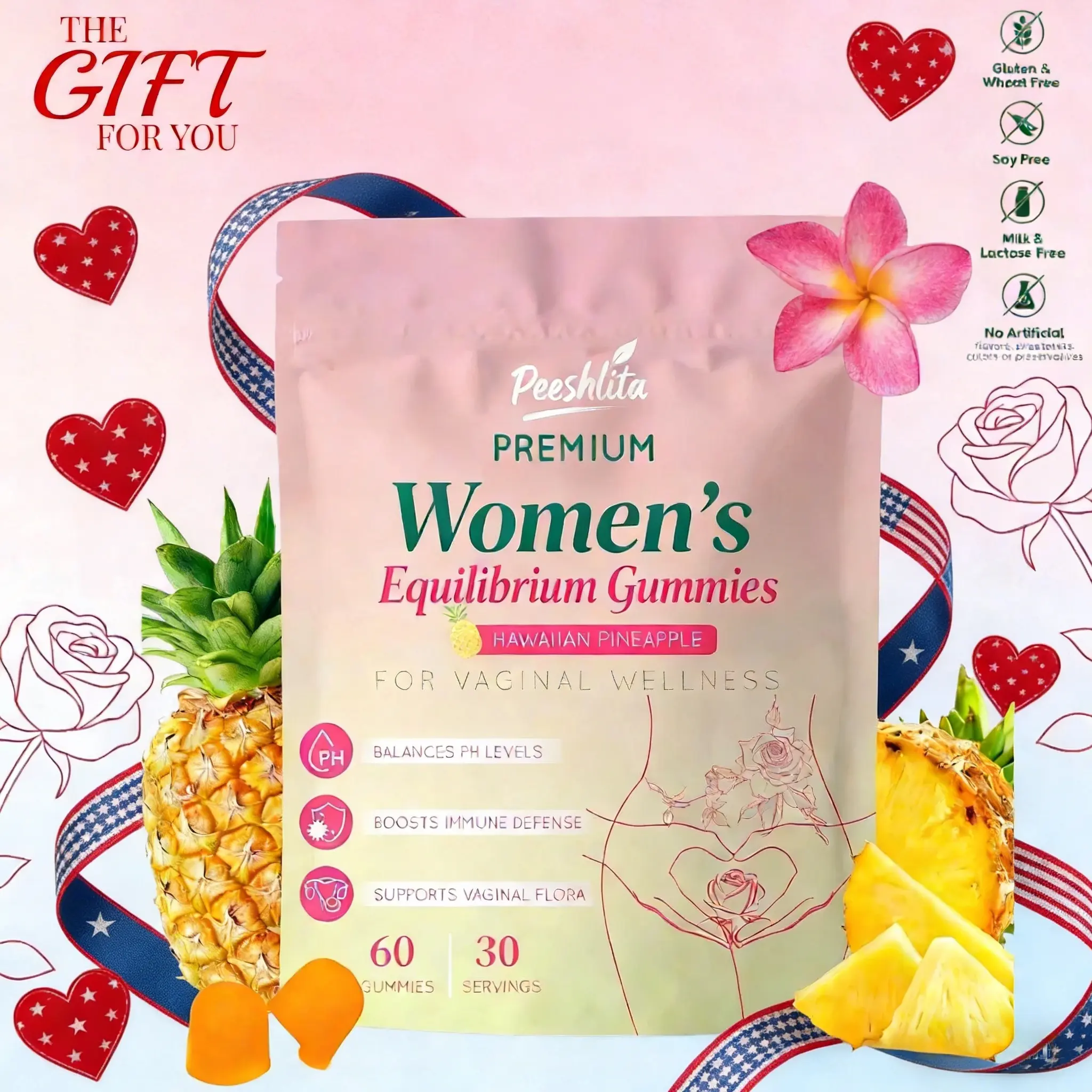 Peeshlita CORE Chewable Probiotic Gummies for Women - Healthy Gut Probiotics, Feminine pH Balance Support, Vitality Boost, Hawaiian Pineapple Flavor, Third-Party Tested, Plant-Based, Dairy-Free - Ideal Valentine's Day Gift