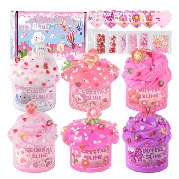 6 Pack Pink Cloud Slime Kit – Fluffy Slime Toys for Kids 4-12, Party Favors, Cute Birthday & Easter Gift for Girls & Boys