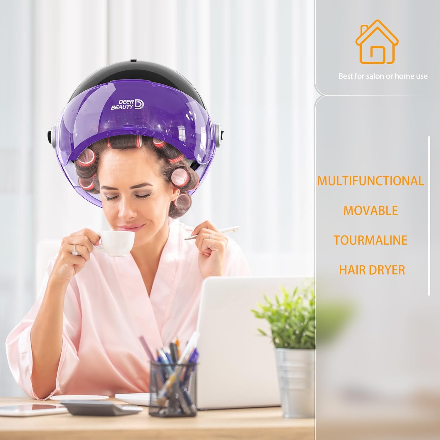 Kingsteam Professional Ionic Hair Dryer with Adjustable Hood Floor Stand & Wheels for Salon Hair Styling Tools - 1875W Powerful Performance Purple&Golden