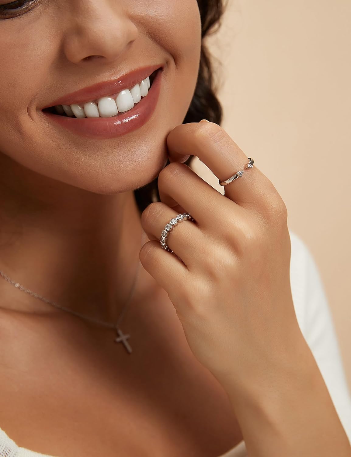 EAMTI 3.8mm 925 Sterling Silver Wedding Bands for Women Cubic Zirconia Full Eternity Stackable Engagement Promise Rings for Her