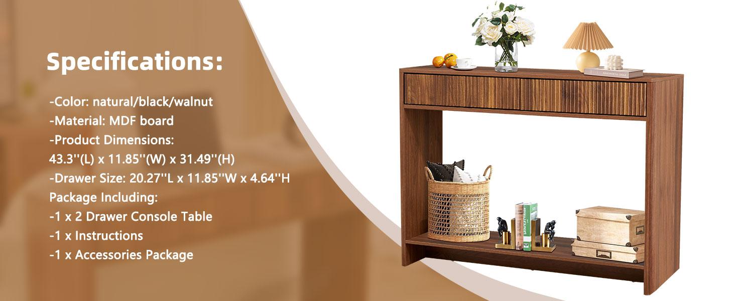 Giratree Narrow Console Table with 2 3 Drawers, Entryway Table with Storage, Table Behind Sofa Long for Living Room TV, Hallway Entrance Foyer, Mid Century Farmhouse Fluted Console Table