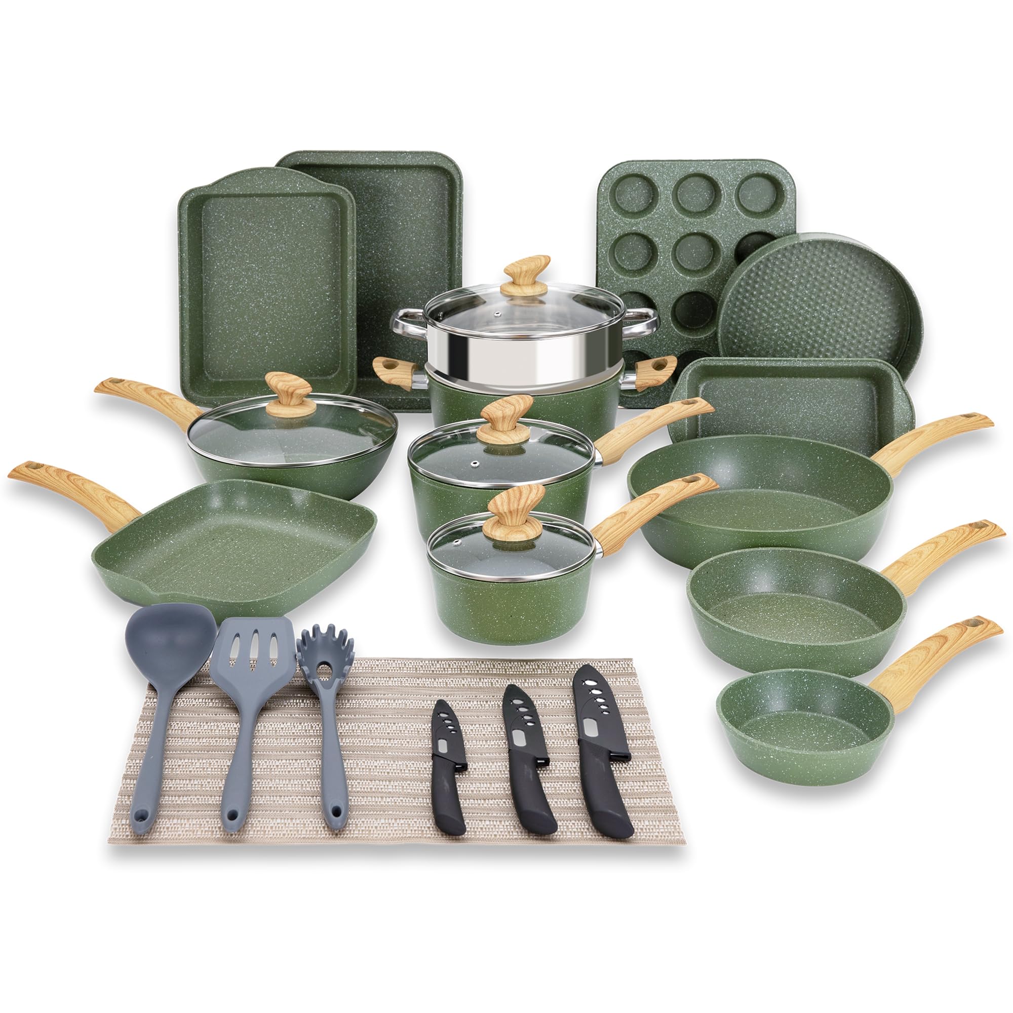Kitchen Academy Set of 30 Pieces - Induction Cookware with Nonstick Granite Stone Coating, Includes 5 Casserole Lids, Various Woks and Frying Pans Kitchen Academy Set of 30 Pieces - Induction Cookware with Nonstick Granite Stone Coating, Includes 5 Casserole Lids, Various Woks and Frying Pans