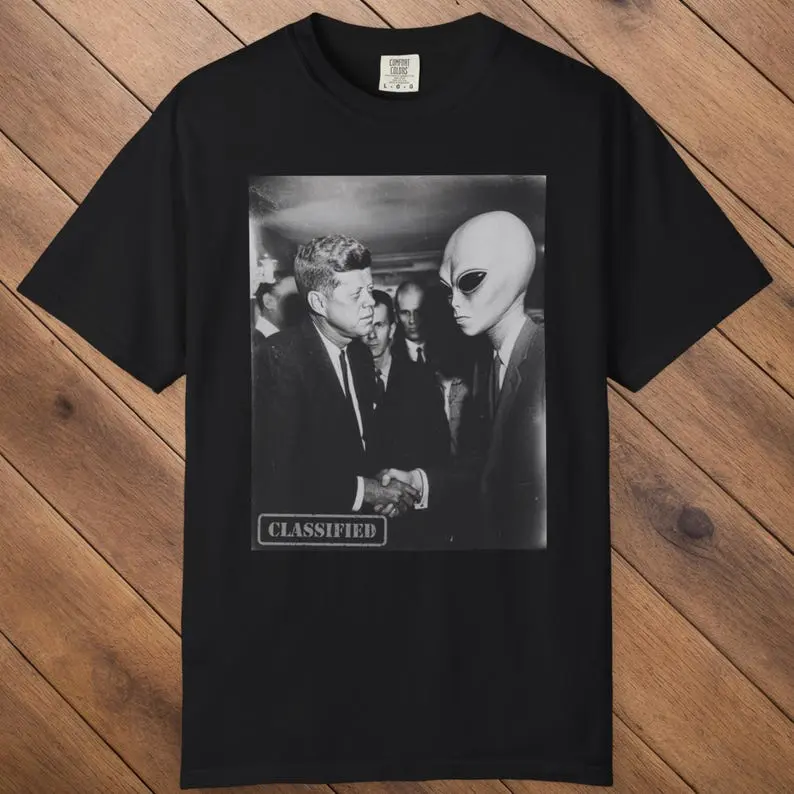 Mne's Funny Alien JFK Comfort Colors Conspiracy Tee Gift for Dad UFO Gift Paranormal T Shirt Area 51 Meme Shirt gift for Him History Teacher Shirt