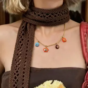 ZEGL Square Bean Pendant DIY Necklace Modern Versatile Accessories Personalized Jewelry Minimalist Chain Unique Square Bean Shape Perfect for Casual & Semi Formal Wear