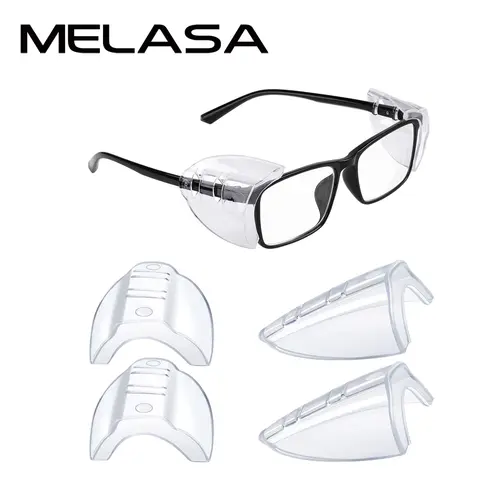 MELASA Prescription-Fit Slip-On Safety Glasses - 12mm Flexible TPU Polyurethane, Side Shields, Wind/Particulates Protection, Easy Care/Install, Eyeglasses Bracket Width Less Than 12 mm, Fits Small to Large Eyeglasses, for Cycling,Hiking