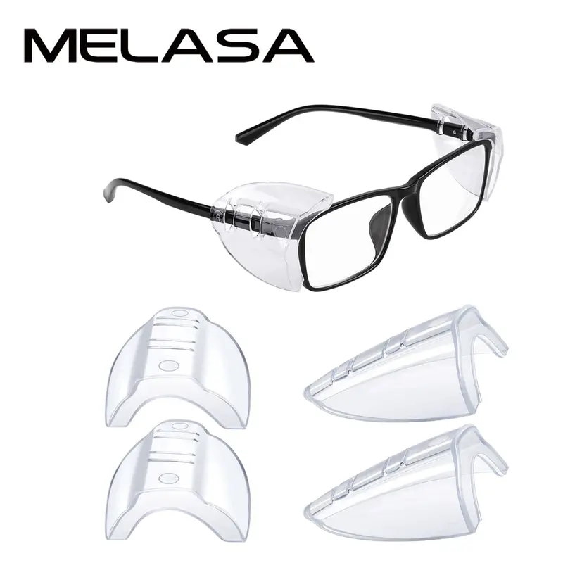 MELASA Prescription-Fit Slip-On Safety Glasses - 12mm Flexible TPU Polyurethane, Side Shields, Wind/Particulates Protection, Easy Care/Install, Eyeglasses Bracket Width Less Than 12 mm, Fits Small to Large Eyeglasses, for Cycling,Hiking