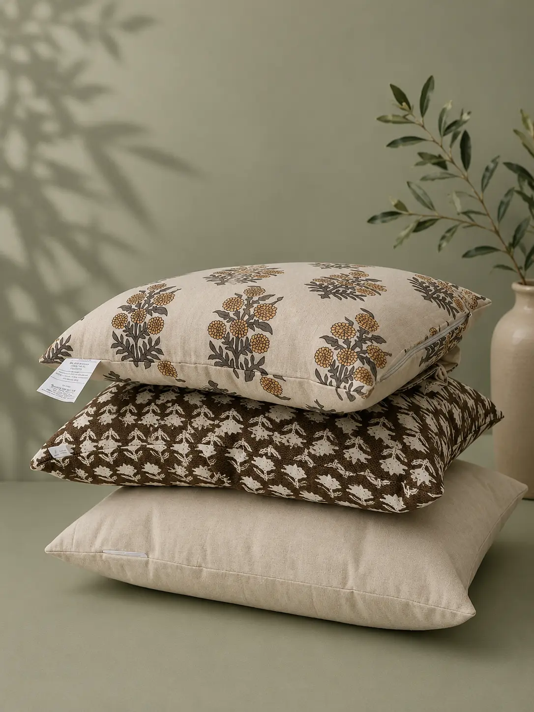 Japanese Buckwheat Pillow Set of 3 - 14x20 Cotton Cover Pillows, Adjustable Fill, for Home/Guestroom Natural Buckwheat Hull Fill, 20 In