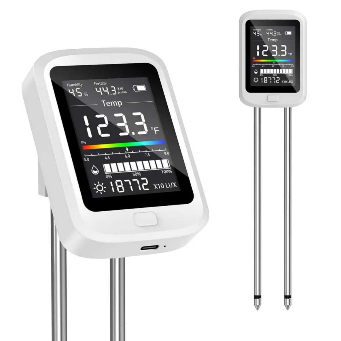 Joywink 6-in-1 Soil Moisture Meter - pH, Nutrient, Sunlight, Temperature, Humidity Tester with Built-in Batteries, Accurate Readings & Comprehensive Soil Analysis for Garden, Indoor Plants (Factory-Permanent Calibration), Cells