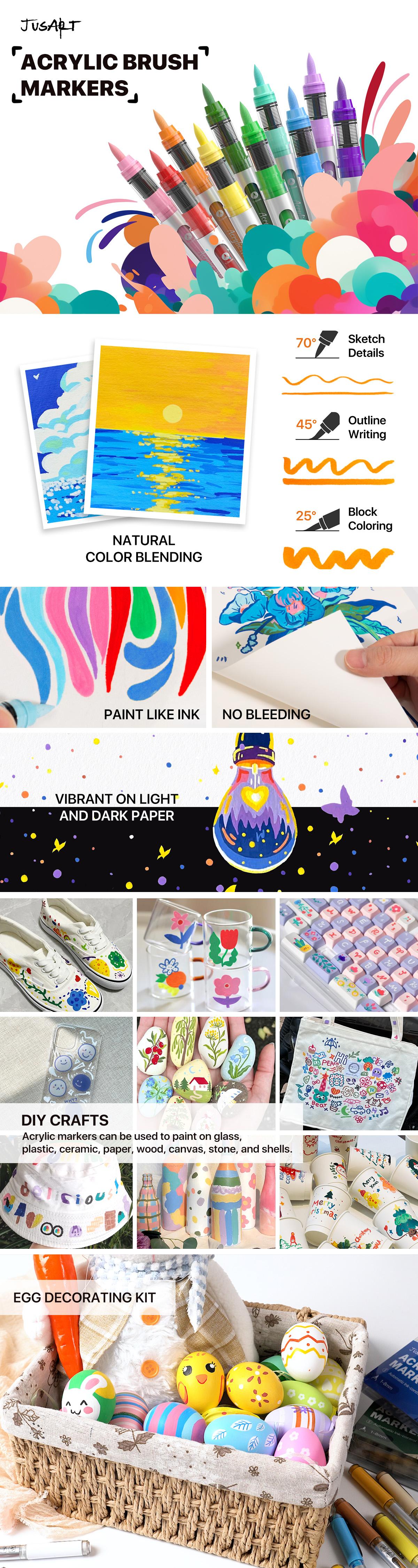 [JusArt] 30/24/18 Colors Flexible Tip Acrylic Marker Set, Waterproof Flexible Tip Acrylic Markers, Premium Paint Pens for Various Surfaces, Acrylic Paint Markers, Markers for Coloring, Art Supplies, Acrylic Marker, Coloring Supplies