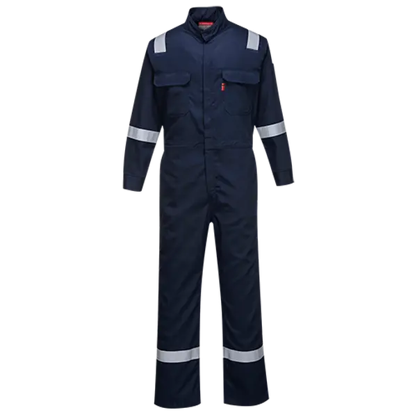 Portwest Men's Iona Bizflame FR94 Flame Resistant Reflective Coverall - Right Size Medium, Industrial Workwear & Uniforms, Dual Hazard Protection, Zip Closure, 8 Pockets, Navy, Tough Built Outerwear, Bibs & Coveralls, Clothes, Fitted, Long