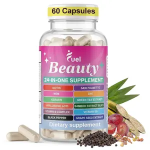 Fuel Beauty 24-IN-1 Complete ALL-IN-ONE Hair Growth, Skin & Nails 60 Capsules with 30,000 MCG DHT Blocking Saw Palmetto Formula & 24 Powerful Ingredients for Radiant Skin & Healthy Hair Pro Collagen Hydrating Colagen Optimum Fitness Dietary Healthcare