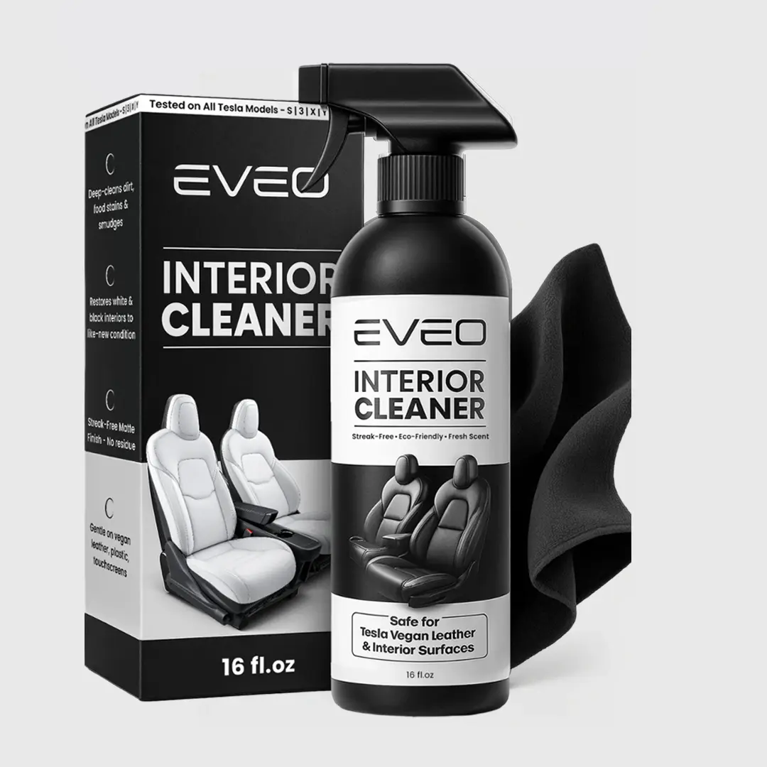 EVEO Tesla Interior Cleaner Spray Kit - 16 fl. oz Car Detailing Solution with pH-Balanced Formula, Safe for White & Black Vegan Leather, Includes Microfiber Cloth, Car Upholstery & Surface Cleaner