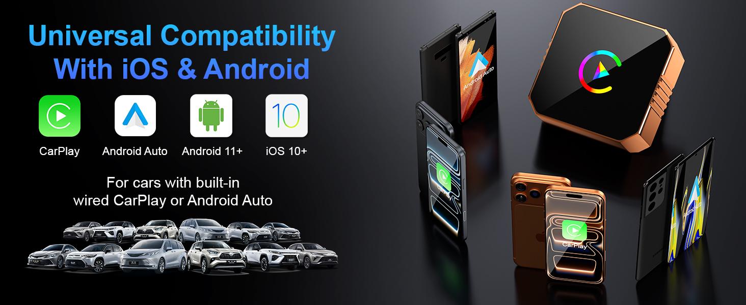 [Christmas Picks with CarPlay] Mini Orange Cube Pro 3.0 Wireless CarPlay & Android Auto Adapter 2026– Plug & Play, Fast Auto-Reconnect
