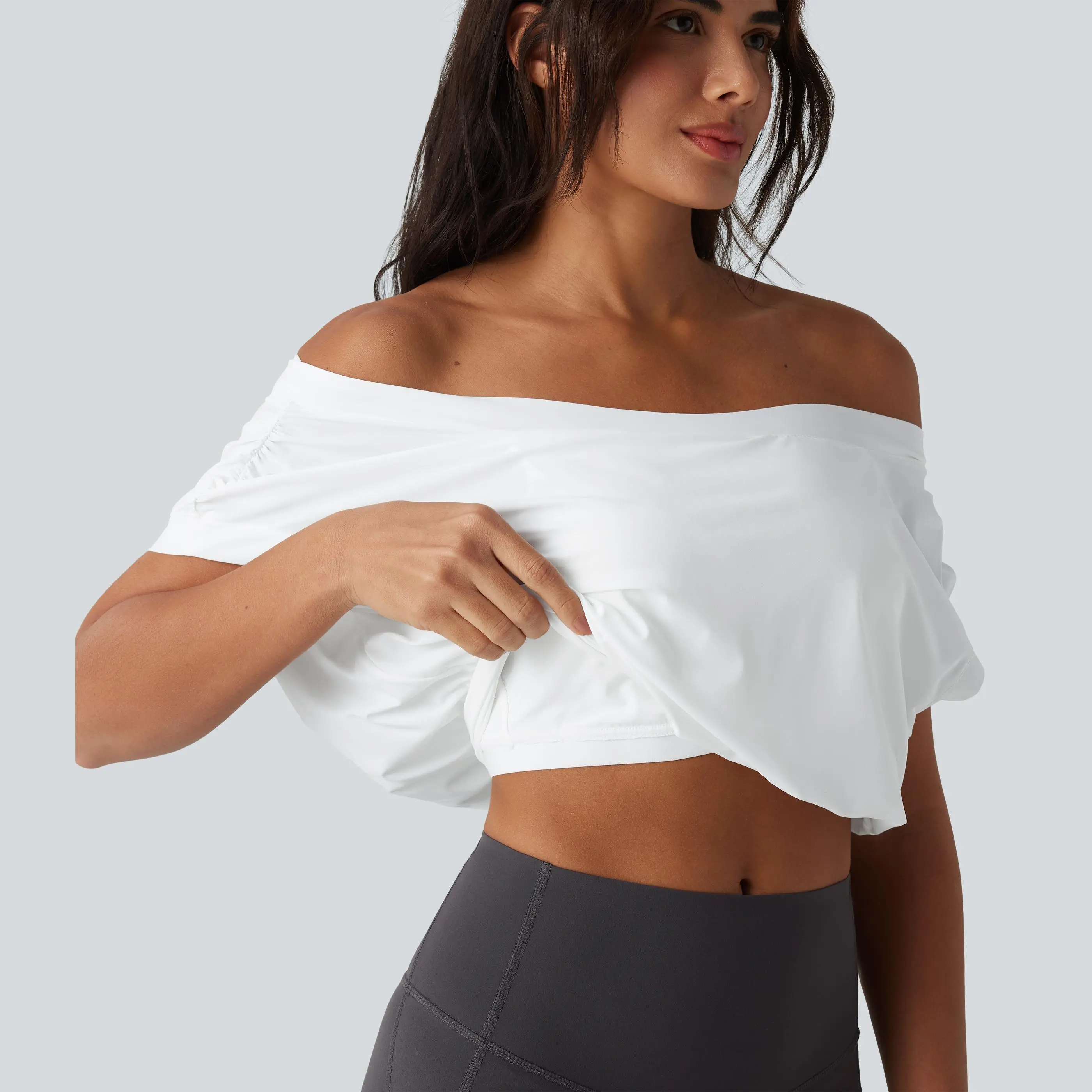 Halara Off Shoulder Short Sleeve Oversize InstantCool Quick Dry Yoga Sports Top