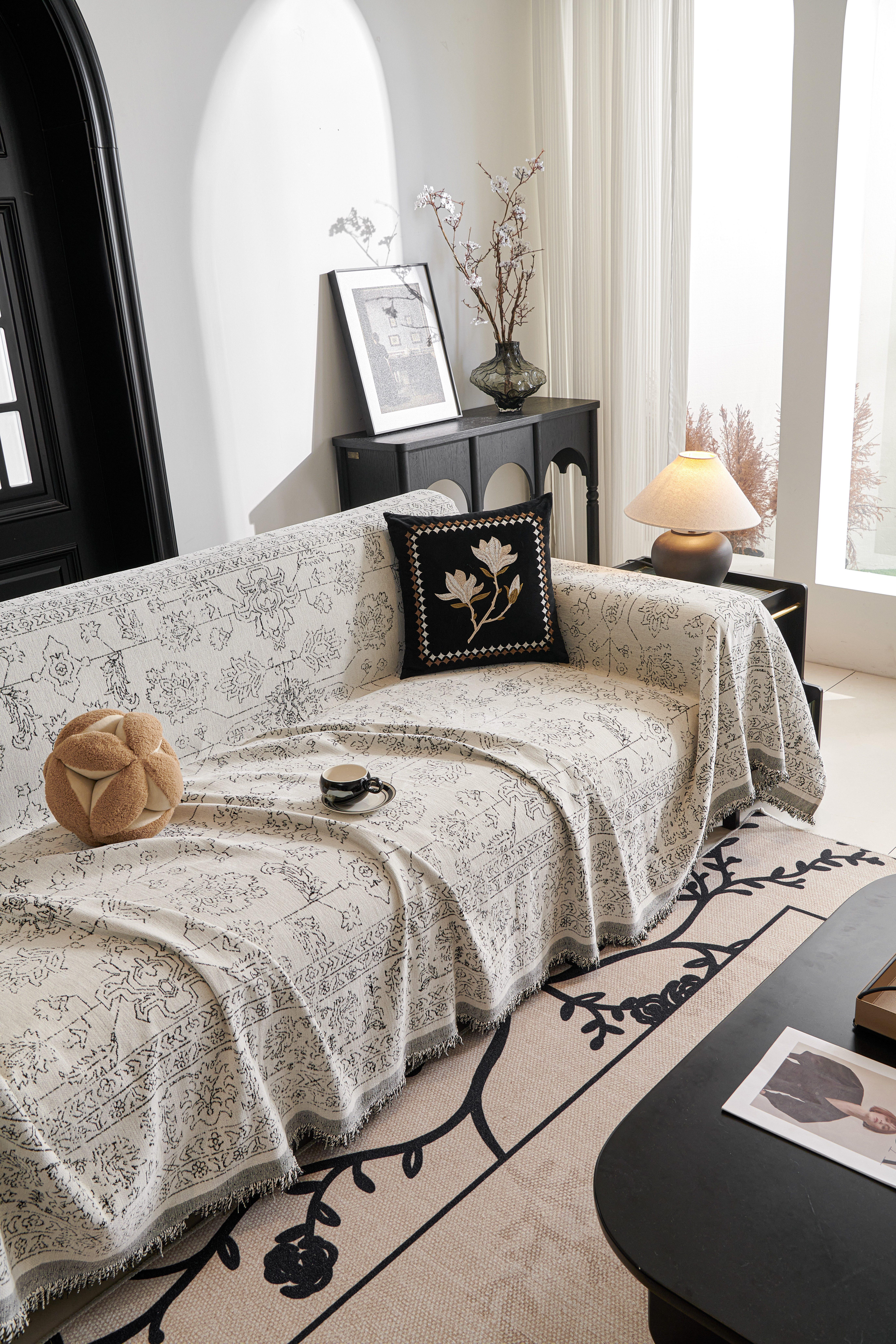 MeridianHome Flower Pattern Couch Cover, 1 Count Removable Washable Sofa Slipcover with Tassel Decor, Decorative Sofa Cover for Home Living Room #TikTokShopBlackFriday