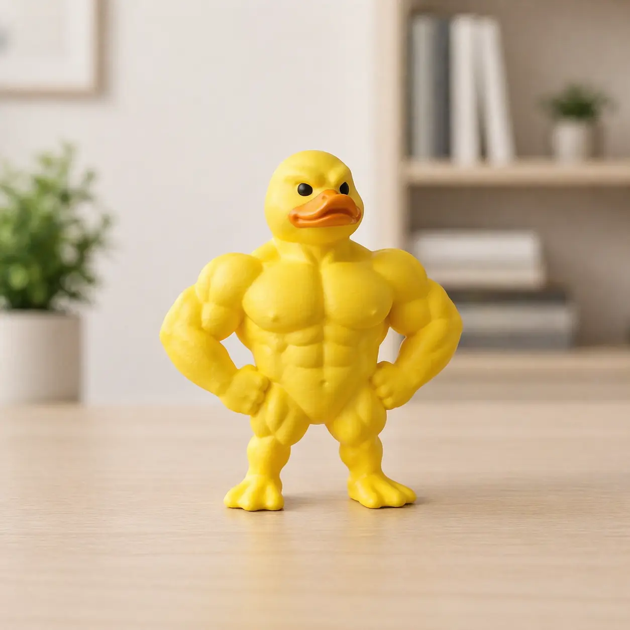 Muscle Duck Sculpture - Yellow Plastic Quirky Collectible Figurine, Cute Collectibles, Unique Decor, Playful Gym Vibe Gift for Fitness Lovers, Home Office Statue Decor