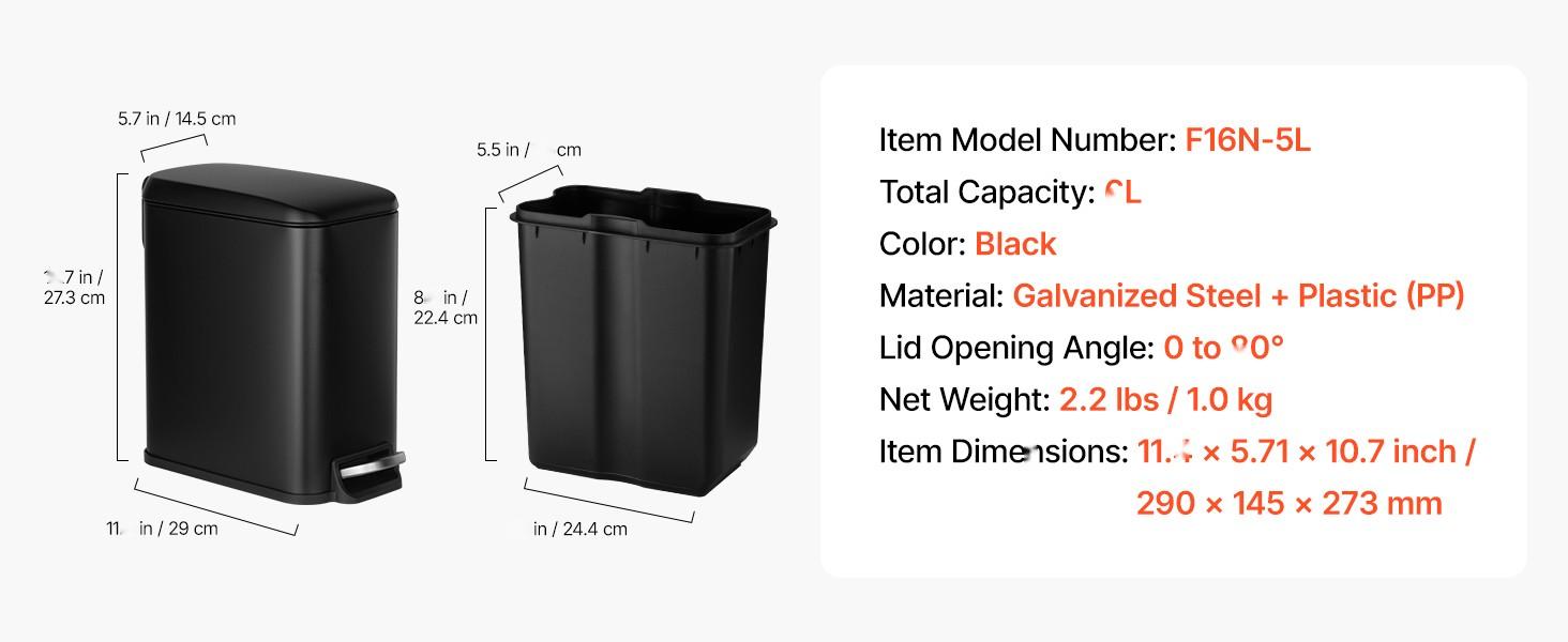 Space-Saving Slim Bathroom Trash Can With Pedal And Soft-Close Lid, 11.4 x 5.71 x 10.7 Inch, 6L Steel Garbage Can With Detachable Inner Bin, Suitable For Kitchen, Home, Dorm, Office, Black Space-Saving Slim Bathroom Trash Can With Pedal And Soft-Close Lid, 11.4 x 5.71 x 10.7 Inch, 6L Steel Garbage Can With Detachable Inner Bin, Suitable For Kitchen, Home, Dorm, Office, Black