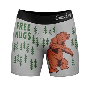Mens Free Hugs Boxer Briefs Funny Bear Graphic Novelty Gag Underwear for Guys Funny Graphic Boxers Dad Joke  Funny Animal  Mens Novelty Boxer Briefs Grey