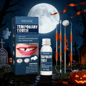 EELHOE Vampire Fangs Teeth 1 Set Temporary Tooth Replacement Product for Women & Men Oral Care Denture Kit Moldable Denture Movie Makeup Moldable Pellets Cavities Glue