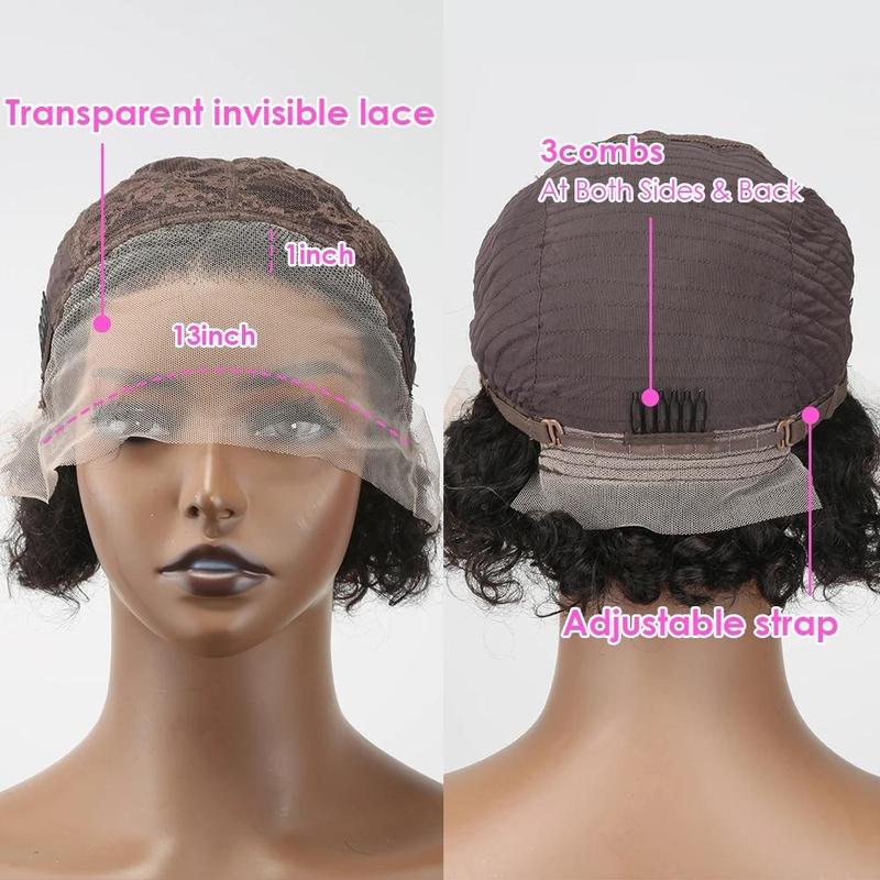 Short Pixie Cut 13x4x1 Free Part Lace Front Human Hair Wigs for Black Women Brazilian Human Hair Wig 150% Density Natural Black Ready to Wear Daily Wig