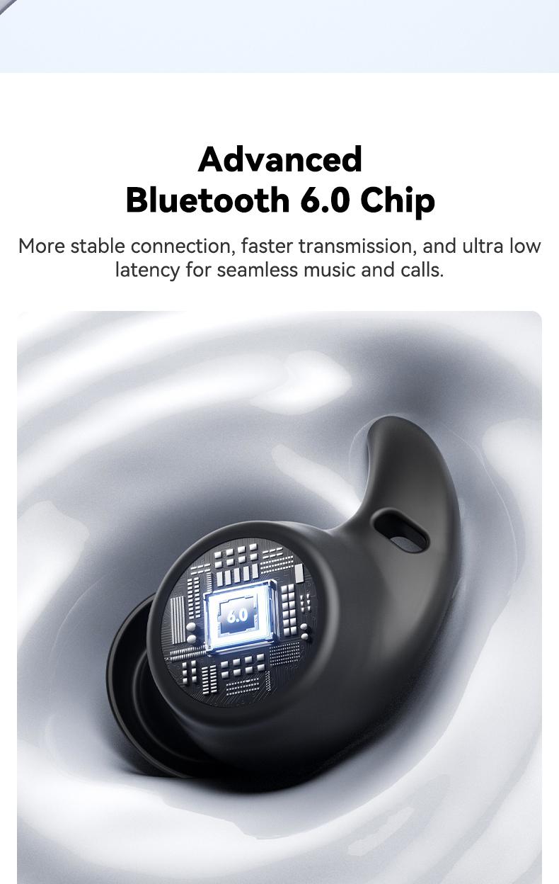 HTC NE76 Bluetooth 6.0 Sleep Earbuds,Mini Invisible Noise-Canceling Earphones.Improve sleep quality with zero ear pressure for side sleepers.Featuring low-profile flat-head design,ideal for side sleepers