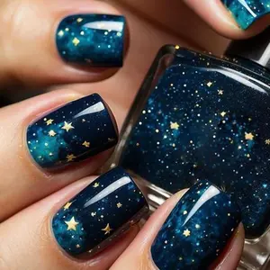 24 Pcs Dark Blue Starry Sky Press on Nails Short Square Fake Nails Press ons Acrylic Nail Art Kit Glue on Nails Star Design Acrylic False Nails Glossy Full Cover Artificial Stick on Nails for Women