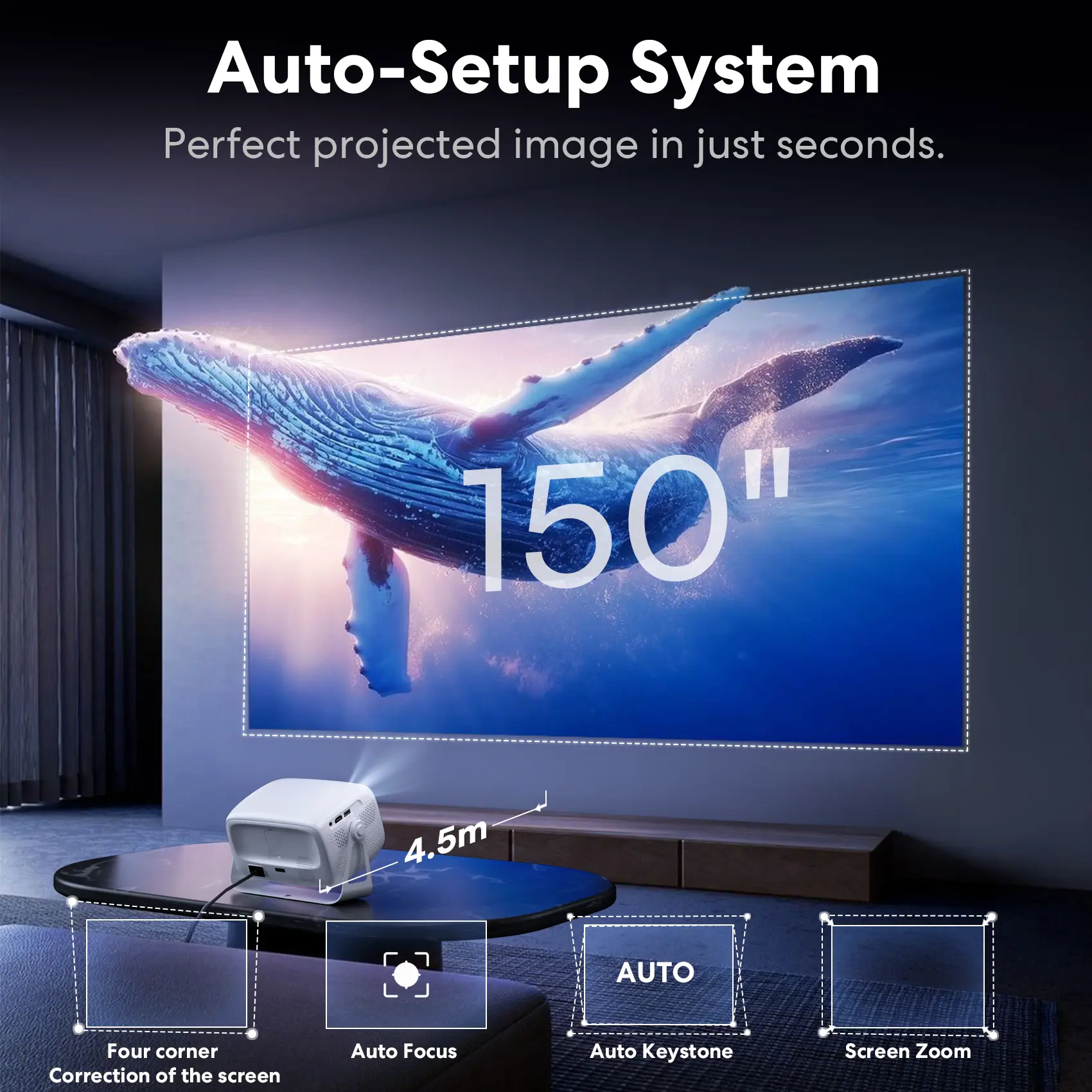 X4 Pro Max Portable Outdoor Projection Gimbal Projector, HD 1080p Autofocus Home Cinema Multifunctional Projector, USB Interface, for Camping Bedroom, Supports Netflix YouTube Sony Streaming, Home Cinema Projector