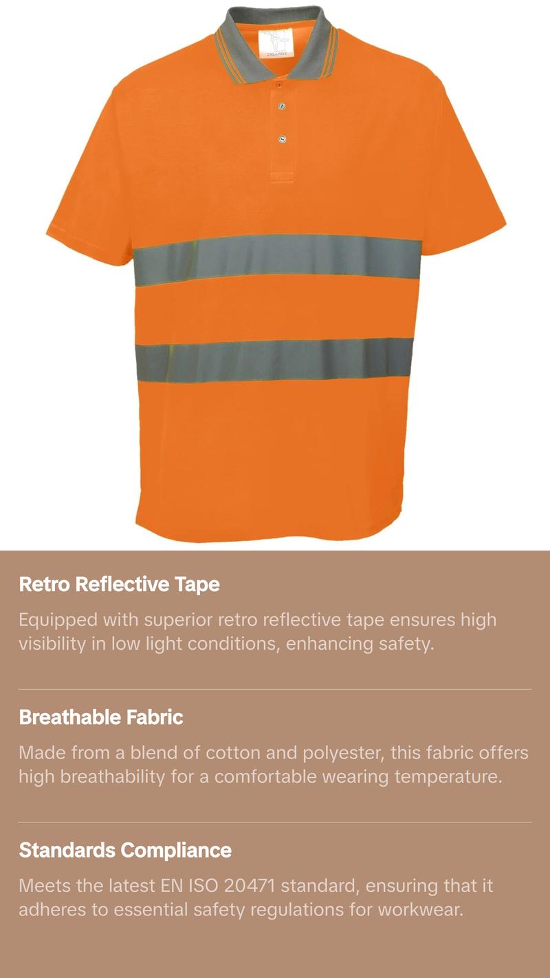 Cotton Comfort Reflective Safety Short Sleeve Polo Shirt (Pack of 2)