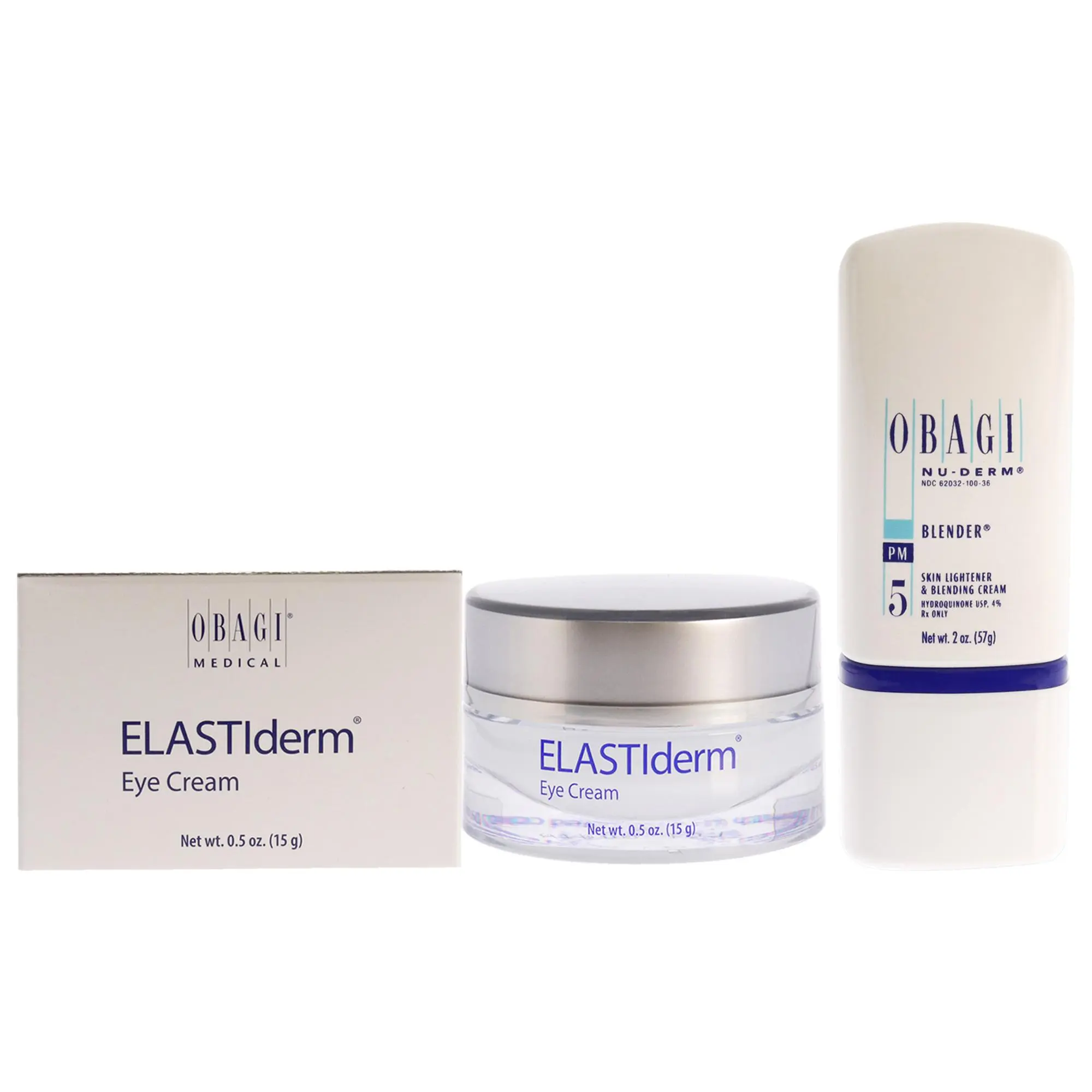 Elastiderm Eye Cream and Obagi Nu-Derm Blend Fx Kit by Obagi for Women - 2 Pc Kit 0.5oz Treatment, 2oz Cream