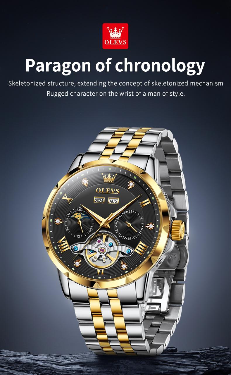 Genuine high-grade hollow design multi-function dial men's watch OLEVS brand flagship new trend luminous waterproof automatic mechanical watch 6701