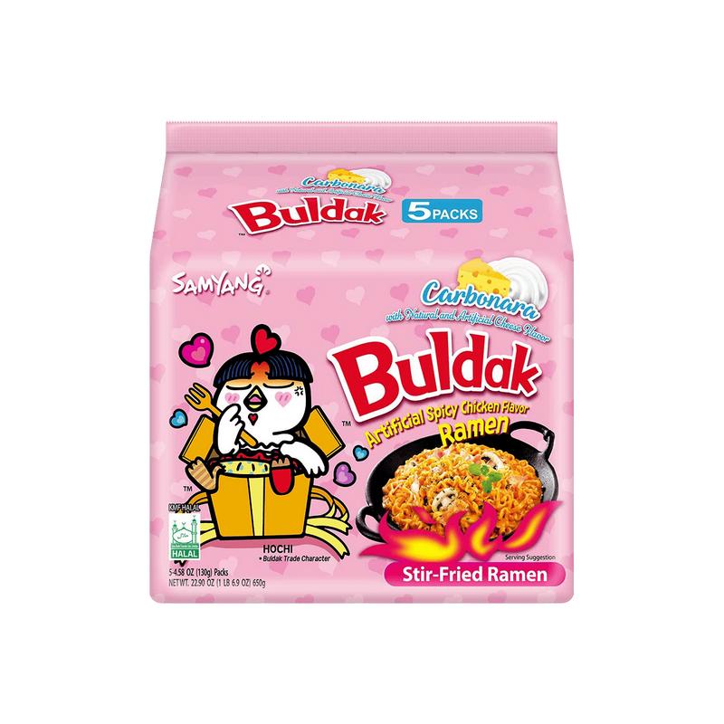 SAMYANG Buldak Ramen Korean Carbonara Stir-Fried Carbonara Hot Chicken Flavor - 5 Packs* 4.58 oz Spicy Cheese Chicken Ramen Noodles Food Instant Packaged Pansit，SAMYANG Buldak Ramen，Hot Chicken Flavor with Cheese，Spicy Chicken Artificial Flavor