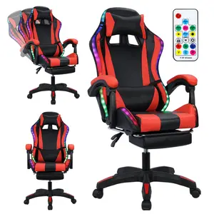 Gaming Chair with Bluetooth Speakers ＆ LED Lights, Ergonomic Massage Computer Chair Height Adjustable, Video Game Chair with 360° Swivel Seat and Headrest, High Back Lumbar Support Design